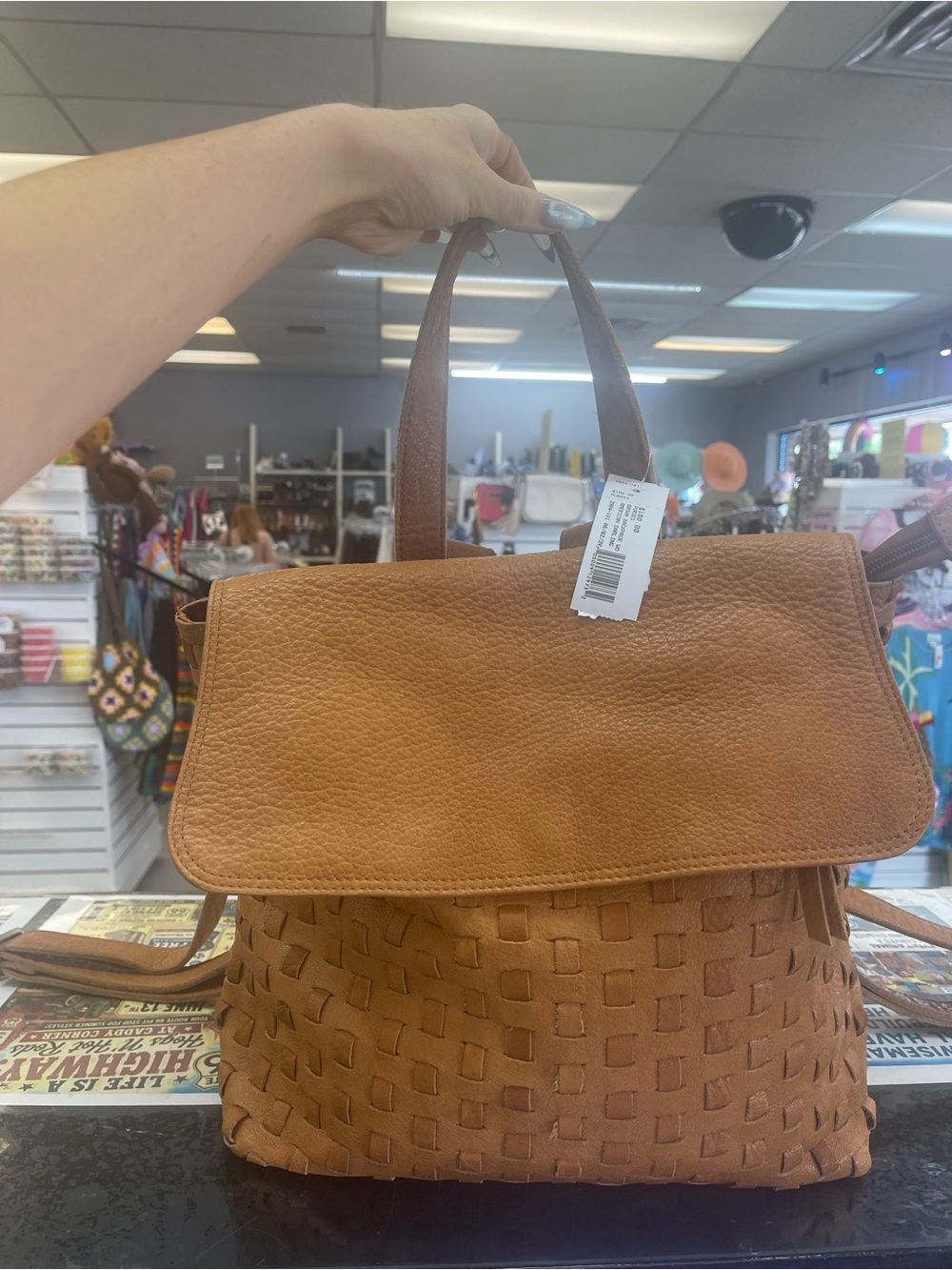 American Dream Tan Woven Backpack Purse